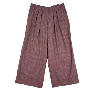 Worthington Women's Pleated Plaid Wide Leg Burgundy Dress Pants Size 12P Zip NWT